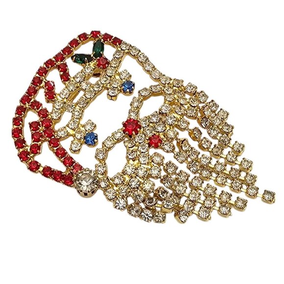 Red Clear Rhinestone Santa Brooch Dangle Beard Pin - Picture 4 of 7